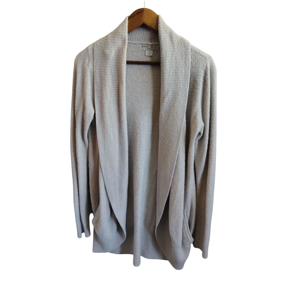 Barefoot Dreams Bamboo Chic Lite Open Front Cardigan Gray Cozy Knit Sweater M - Picture 2 of 5